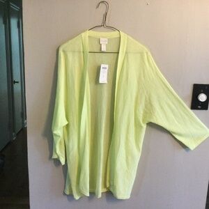 Chico’s Pale Soft Lime “Audrey” Cardigan Sweater, NWT